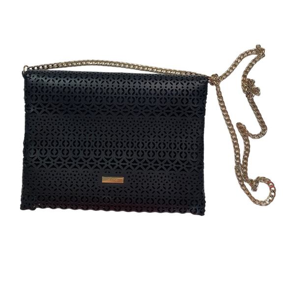 Aldo Crossbody Bag Black Envelope Floral Laser Cut Out Design Gold Chain Strap - Picture 11 of 11